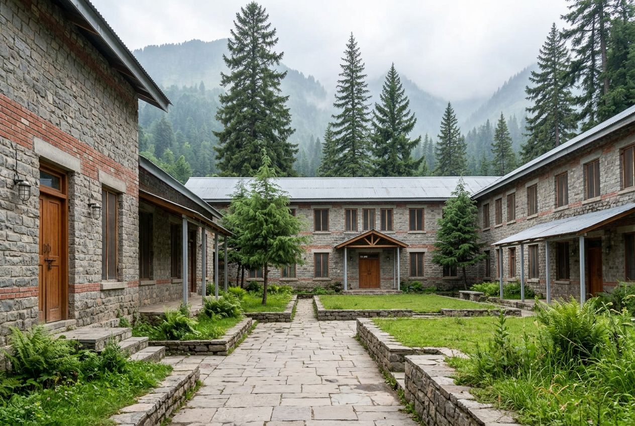 Hostel buildings on the hillside campus